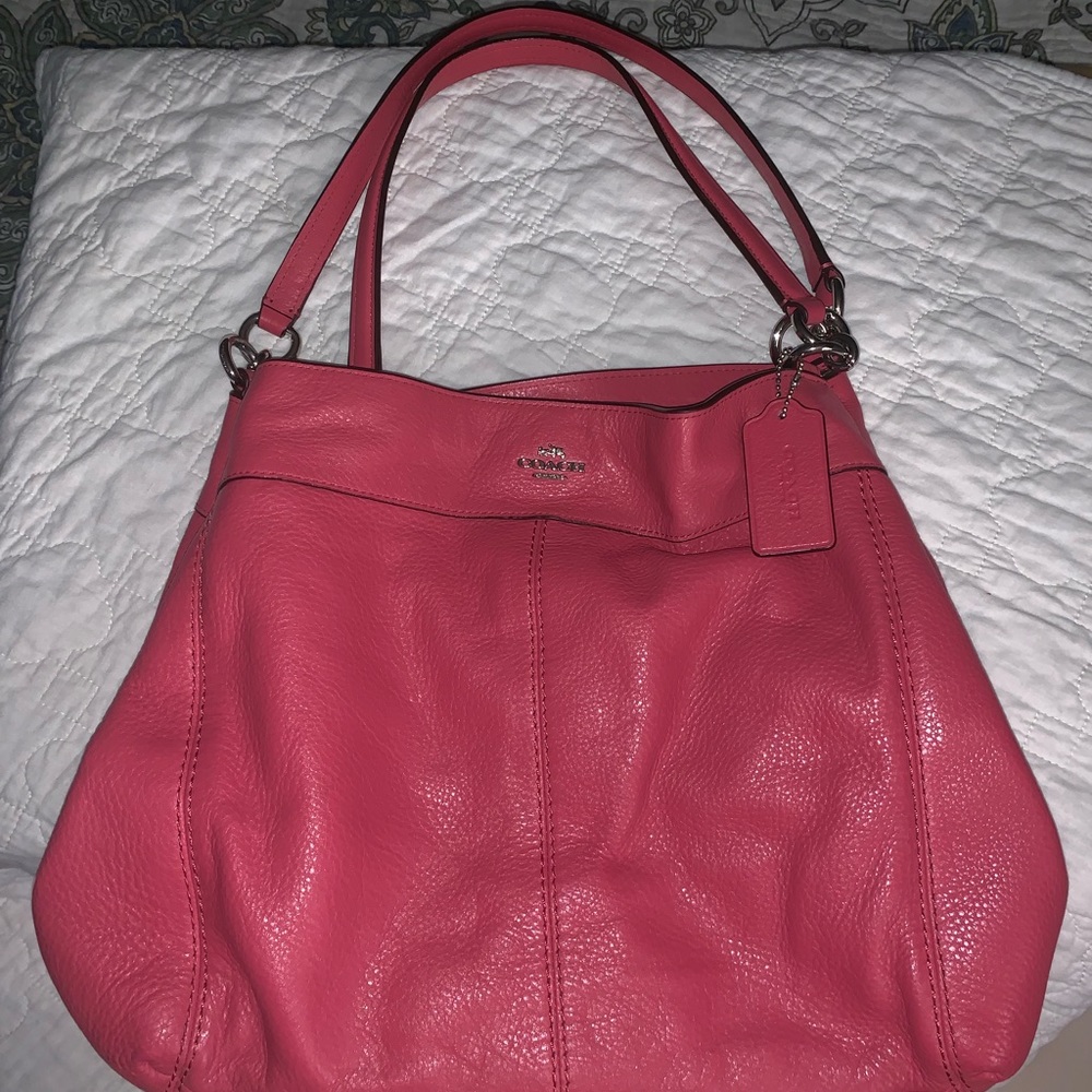 Used coach lexy hobo bag bright pink f57545